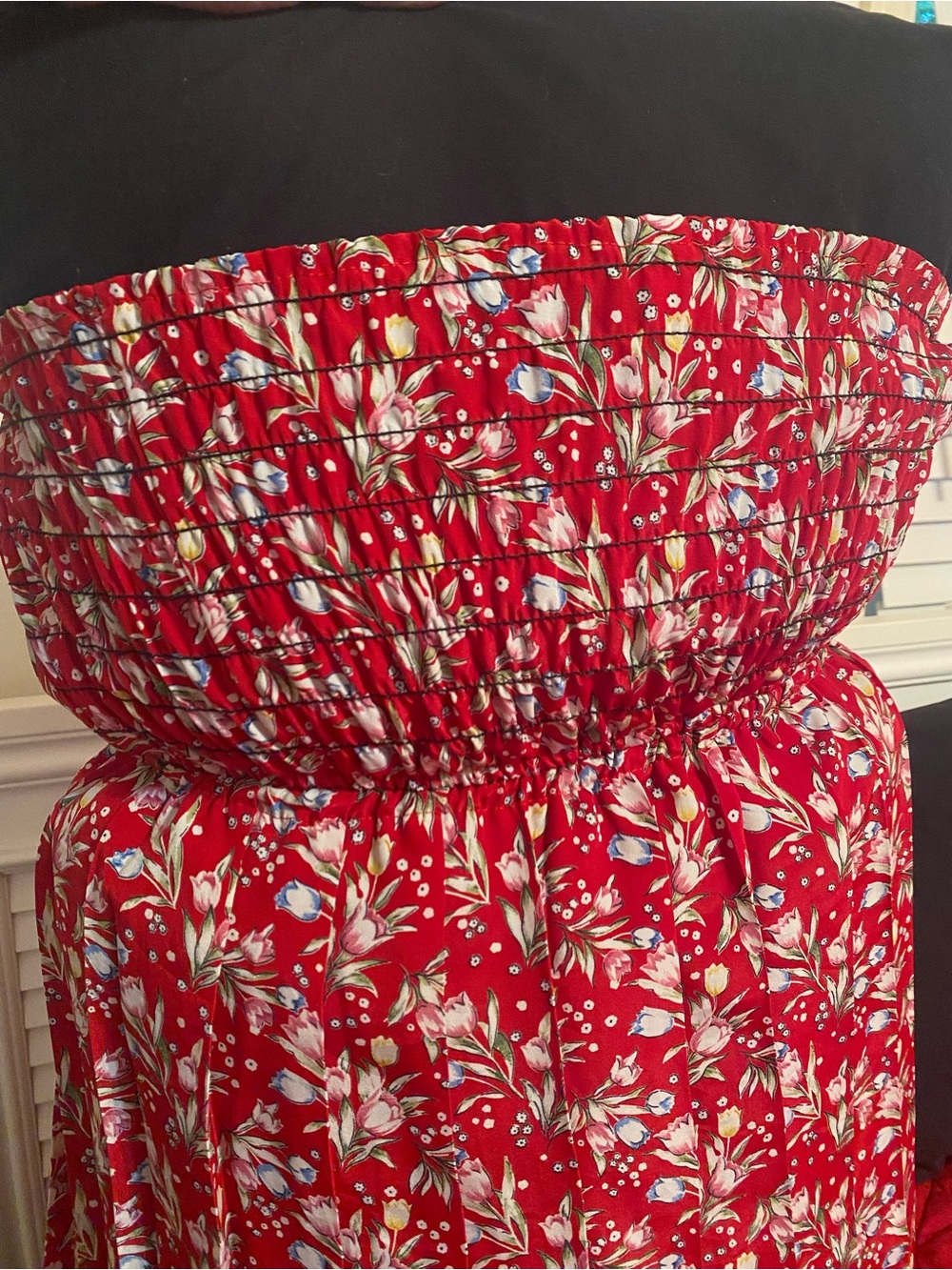 Red Floral Strapless Summer Dress - Picture 6 of 6